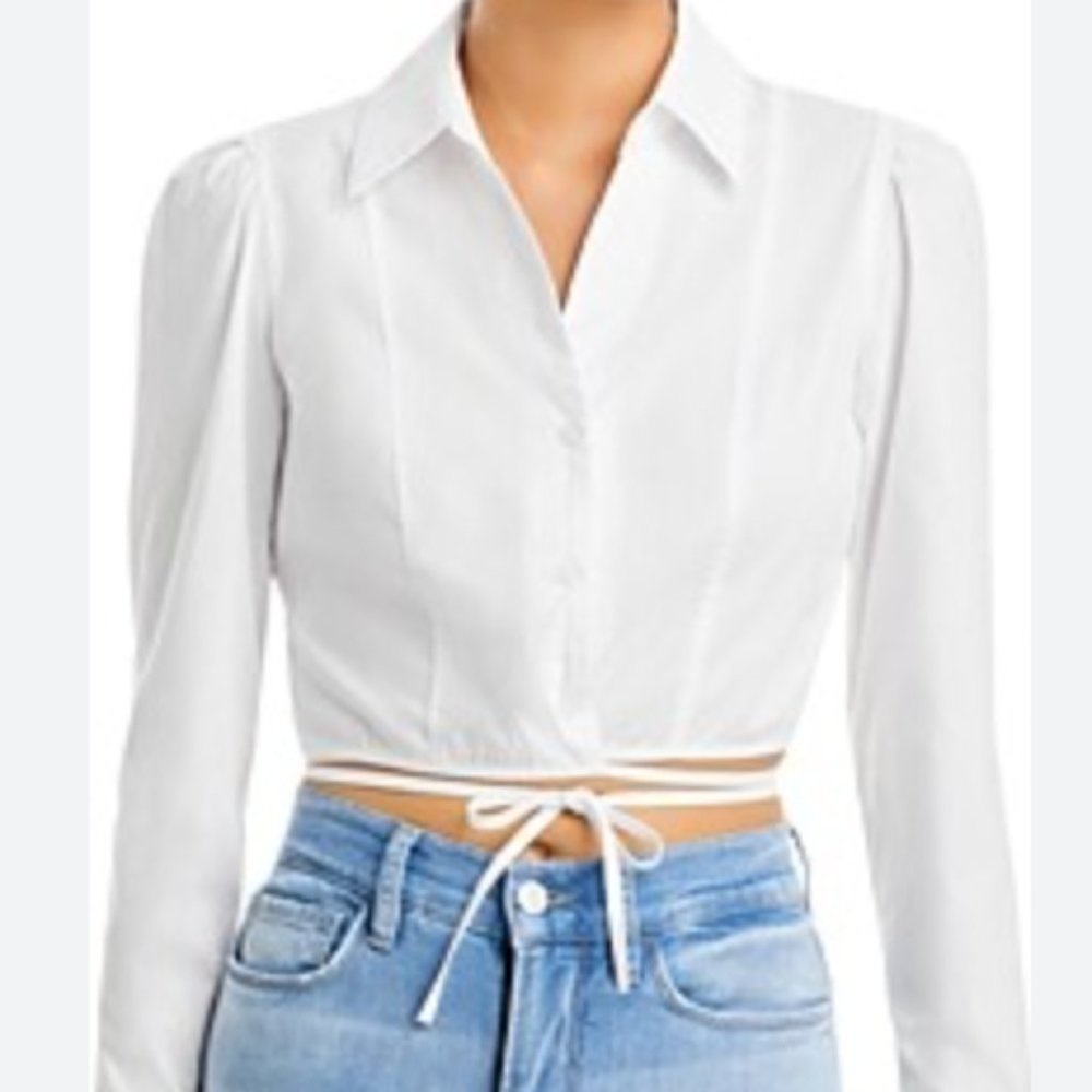 Lucy Paris White Button Down Cropped Blouse